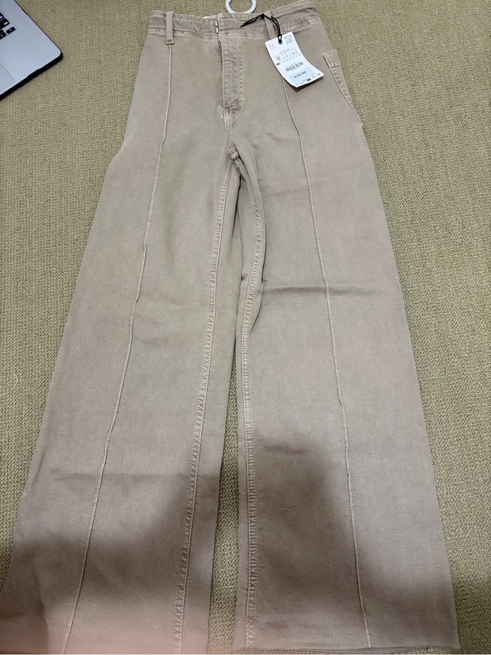 NWT Zara tailored wide leg olive green jeans size 0